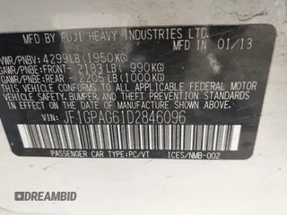 2013 Subaru Impreza Limited с VIN JF1GPAG61D2846096, выставлен на аукционе IAAI как лот 41343673 с пробегом 142 605 миль миль и . История ставок и продаж доступна на DreamBid. Изображение 9.