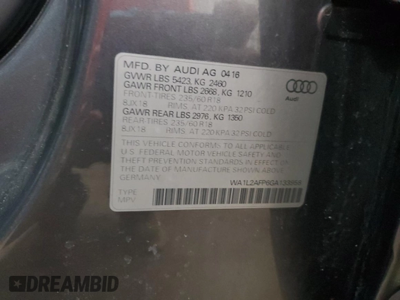 2016 Audi Q5 Premium Plus z VIN WA1L2AFP6GA133958, wystawiony jako Copart lot #53259325 z przebiegiem 107 534 mil mil oraz Szkoda całkowita • Salvage title. Historia ofert i sprzedaży dostępna na DreamBid. Obrazek 12.