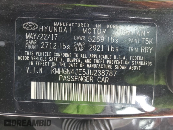 2018 Genesis G80 3.8L with VIN KMHGN4JE5JU238787, listed as a Copart auction lot 62377095 with 71,405 mi miles and Salvage title. Bid and sale history available at DreamBid. Image 12.