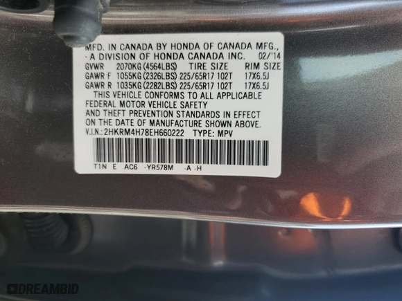 2014 Honda CR-V EX-L with VIN 2HKRM4H78EH660222, listed as a Copart auction lot 46941855 with 101,150 mi miles and Salvage Title. Bid and sale history available at carsss.com. Image 15.