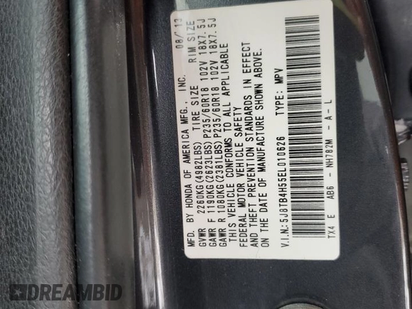 2014 Acura RDX Tech Pkg with VIN 5J8TB4H55EL010626, listed as a Copart auction lot 53774865 with 0 mi miles and Non Repairable. Bid and sale history available at carsss.com. Image 13.