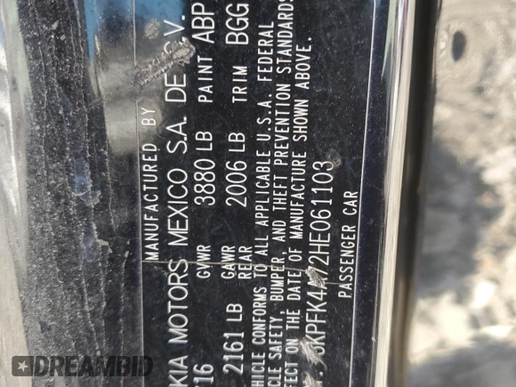2017 Kia Forte LX with VIN 3KPFK4A72HE061103, listed as a Copart auction lot 80927734 with 156,753 mi miles and Salvage Title. Bid and sale history available at carsss.com. Image 14.