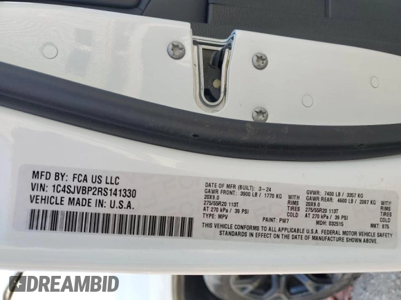 2024 Jeep Wagoneer Series II Carbide with VIN 1C4SJVBP2RS141330, listed as a Copart auction lot 47686585 with Not Provided miles and Salvage Title. Bid and sale history available at DreamBid. Image 15.