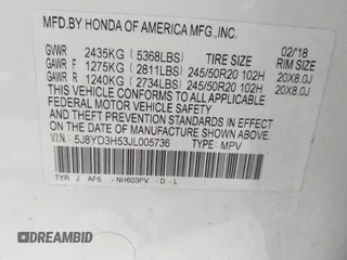 2018 Acura MDX Technology with VIN 5J8YD3H53JL005736, listed as a IAAI auction lot 42272523 with 137,956 mi miles and . Bid and sale history available at DreamBid. Image 9.