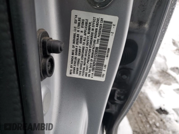 2014 Honda Civic EX-L with VIN 19XFB2F91EE233096, listed as a Copart auction lot 42811615 with 164,176 mi miles and Salvage Title. Bid and sale history available at DreamBid. Image 12.