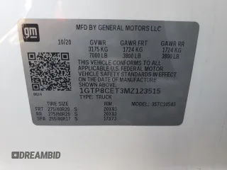 2021 GMC Sierra 1500 with VIN 1GTP8CET3MZ123515, listed as a Copart auction lot 47235435 with 57,713 mi miles and Clean Title. Bid and sale history available at DreamBid. Image 12.