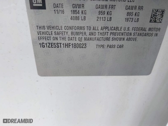 2017 Chevrolet Malibu LT with VIN 1G1ZE5ST1HF180023, listed as a IAAI auction lot 41739861 with 103,932 mi miles. Bid and sale history available at carsss.com. Image 9.