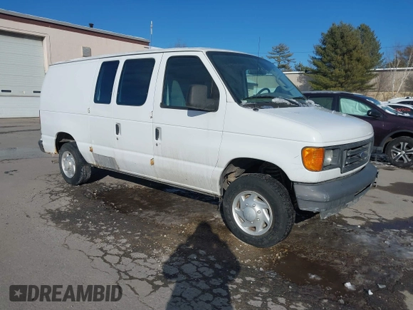 2007 Ford Econoline Cargo Commercial with VIN 1FTNE14W47DB31284, listed as a IAAI auction lot 41547430 with 85,413 mi miles and . Bid and sale history available at DreamBid. Image 1.