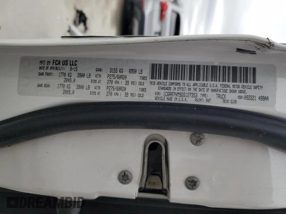 2016 Ram 1500 Laramie z VIN 1C6RR7NM9GS127353, wystawiony jako Copart lot #51523755 z przebiegiem Nie podano mil oraz Szkoda całkowita • Salvage title. Historia ofert i sprzedaży dostępna na DreamBid. Obrazek 12.