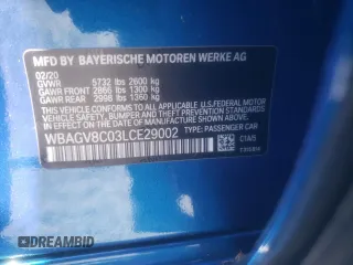2020 BMW 8 Series M850i with VIN WBAGV8C03LCE29002, listed as a Copart auction lot 49397715 with Not provided miles and Salvage title. Bid and sale history available at DreamBid. Image 13.