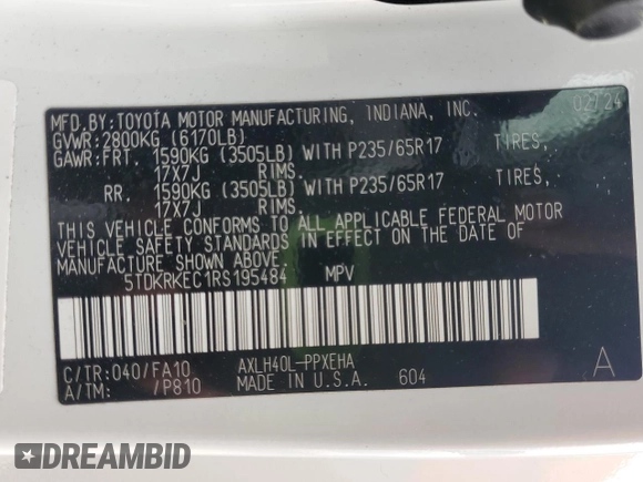 2024 Toyota Sienna LE z VIN 5TDKRKEC1RS195484, wystawiony jako Copart lot #55688995 z przebiegiem 20 281 mil mil oraz Czysty tytuł • Clean title. Historia ofert i sprzedaży dostępna na DreamBid. Obrazek 13.