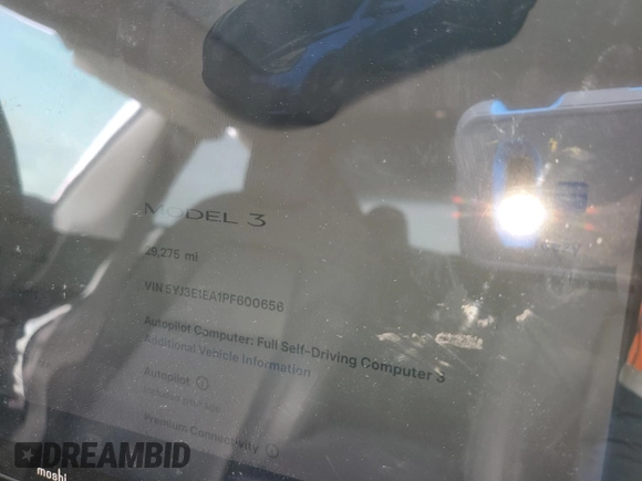 2023 Tesla Model 3 с VIN 5YJ3E1EA1PF600656, выставлен на аукционе Copart как лот 54887235 с пробегом 29 275 миль миль и Списание • Salvage title. История ставок и продаж доступна на DreamBid. Изображение 9.