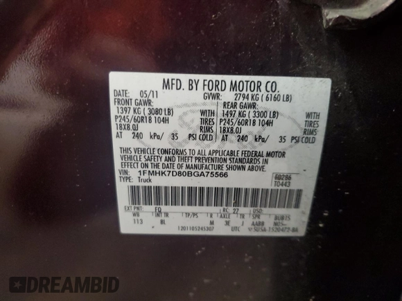 2011 Ford Explorer XLT with VIN 1FMHK7D80BGA75566, listed as a Copart auction lot 64669235 with 232,026 mi miles and Clean title. Bid and sale history available at DreamBid. Image 13.