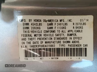 2014 Honda Accord Touring with VIN 1HGCR3F9XEA019863, listed as a Copart auction lot 62746355 with 229,044 mi miles and Salvage title. Bid and sale history available at DreamBid. Image 13.
