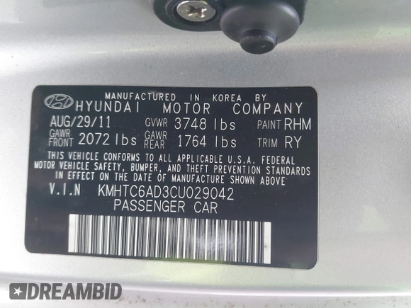 2012 Hyundai Veloster w/Gray Int with VIN KMHTC6AD3CU029042, listed as a IAAI auction lot 41416442 with 109,968 mi miles and . Bid and sale history available at DreamBid. Image 9.