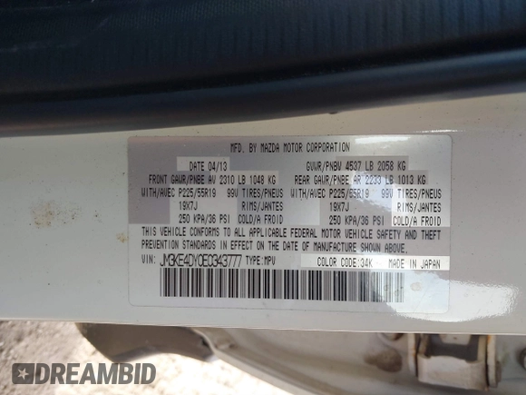 2014 Mazda CX-5 Grand Touring with VIN JM3KE4DY0E0343777, listed as a IAAI auction lot 41464395 with 126,214 mi miles. Bid and sale history available at carsss.com. Image 9.