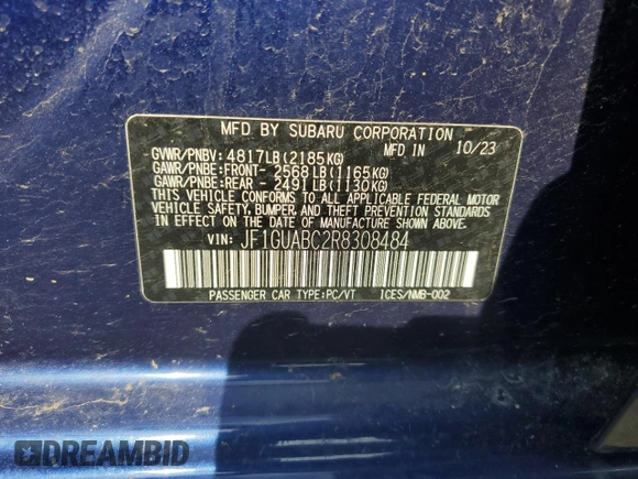 2024 Subaru Impreza with VIN JF1GUABC2R8308484, listed as a Copart auction lot 61817384 with 10,173 mi miles and Salvage Title. Bid and sale history available at carsss.com. Image 12.