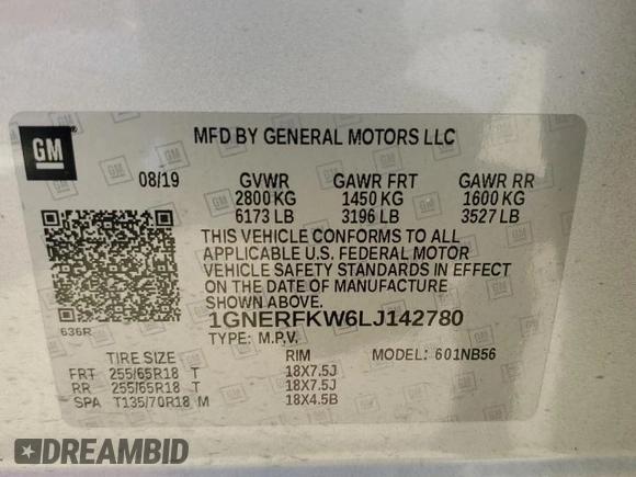 2020 Chevrolet Traverse LS z VIN 1GNERFKW6LJ142780, wystawiony jako Copart lot #54752435 z przebiegiem 66 140 mil mil oraz Szkoda całkowita • Salvage title. Historia ofert i sprzedaży dostępna na DreamBid. Obrazek 14.