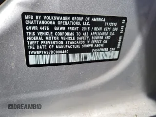 2013 Volkswagen Passat SE with VIN 1VWBP7A37DC096460, listed as a Copart auction lot 66042045 with 263,888 mi miles and Clean title. Bid and sale history available at DreamBid. Image 12.