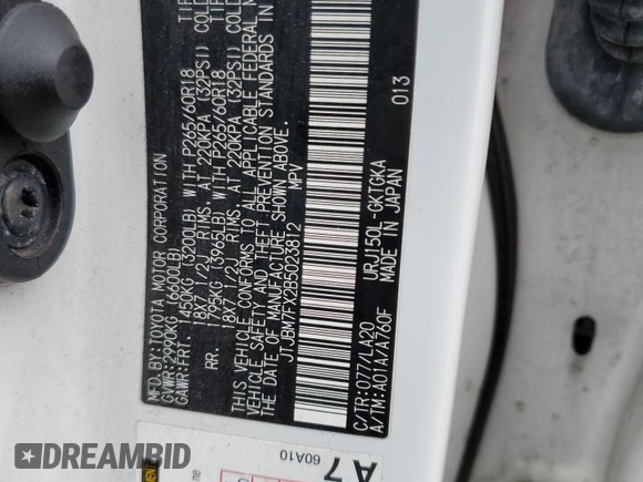 2011 Lexus GX 460 with VIN JTJBM7FX2B5023812, listed as a Copart auction lot 48568365 with 166,821 mi miles and Salvage Title. Bid and sale history available at carsss.com. Image 13.