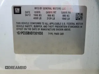 2013 Chevrolet Cruze 1LT with VIN 1G1PC5SB9D7301650, listed as a Copart auction lot 48555875 with 83,054 mi miles and Salvage Title. Bid and sale history available at DreamBid. Image 15.