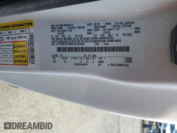 2023 Ford Ranger XL with VIN 1FTER1FH6PLE35368, listed as a Copart auction lot 79649314 with 29,065 mi miles and Salvage Title. Bid and sale history available at DreamBid. Image 12.