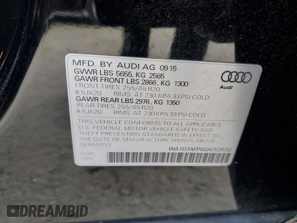 2016 Audi Q5 Premium Plus z VIN WA1D7AFP8GA052532, wystawiony jako Copart lot #49375285 z przebiegiem 133 691 mil mil oraz Szkoda całkowita • Salvage title. Historia ofert i sprzedaży dostępna na DreamBid. Obrazek 13.