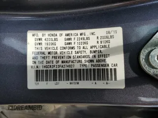 2015 Honda Accord LX with VIN 1HGCR2F33FA274927, listed as a Copart auction lot 54994045 with 144,327 mi miles and Salvage Title. Bid and sale history available at DreamBid. Image 12.