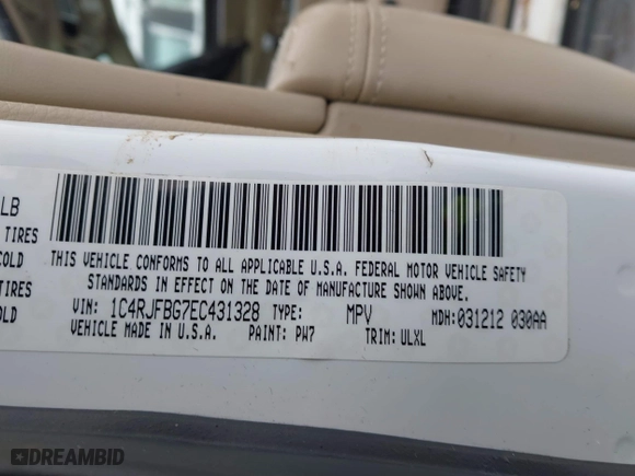 2014 Jeep Grand Cherokee Limited with VIN 1C4RJFBG7EC431328, listed as a IAAI auction lot 41320868 with 138,999 mi miles. Bid and sale history available at carsss.com. Image 9.