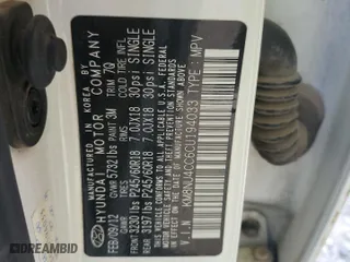 2012 Hyundai Veracruz Limited with VIN KM8NU4CC6CU194033, listed as a Copart auction lot 49903075 with 0 mi miles and Salvage Title. Bid and sale history available at carsss.com. Image 14.