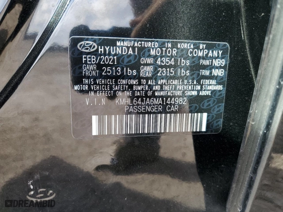 2021 Hyundai Sonata SEL with VIN KMHL64JA6MA144982, listed as a Copart auction lot 44733025 with 44,587 mi miles and Non Repairable. Bid and sale history available at carsss.com. Image 12.
