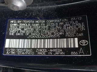 2012 Toyota Prius One with VIN JTDKN3DU2C5495575, listed as a IAAI auction lot 41905961 with 97,186 mi miles. Bid and sale history available at carsss.com. Image 9.