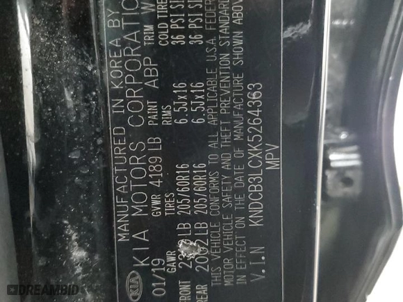 2019 Kia Niro LX with VIN KNDCB3LCXK5264363, listed as a Copart auction lot 49297995 with 34,864 mi miles and Salvage Title. Bid and sale history available at carsss.com. Image 14.