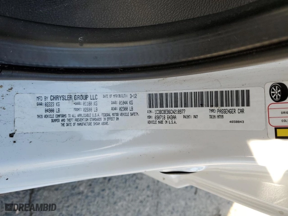 2012 Chrysler 200 Touring with VIN 1C3BCBEB6CN218977, listed as a Copart auction lot 42397355 with NaN miles and Salvage Title. Bid and sale history available at carsss.com. Image 13.