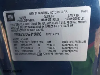 2009 GMC Acadia SLT2 with VIN 1GKEV33D69J100798, listed as a IAAI auction lot 41234009 with 101,490 mi miles. Bid and sale history available at carsss.com. Image 9.