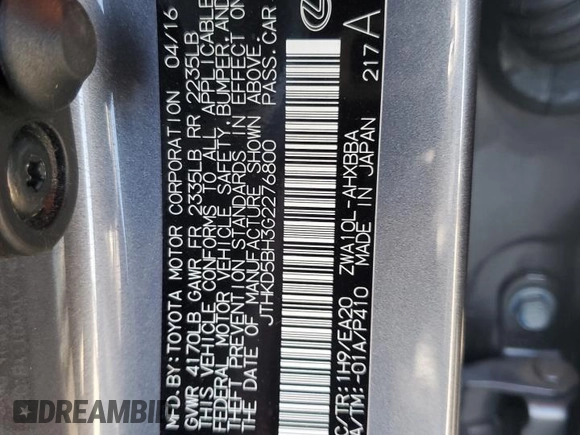 2016 Lexus CT 200h z VIN JTHKD5BH3G2276800, wystawiony jako Copart lot #49264825 z przebiegiem 82 841 mil mil oraz Szkody całkowita. Historia ofert i sprzedaży dostępna na DreamBid. Obrazek 12.
