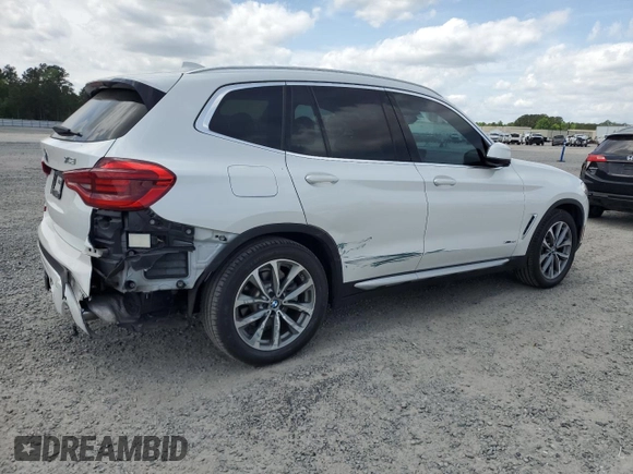 2018 BMW X3 xDrive30i with VIN 5UXTR9C57JLD57904, listed as a Copart auction lot 53699985 with 75,798 mi miles and Salvage Title. Bid and sale history available at DreamBid. Image 3.