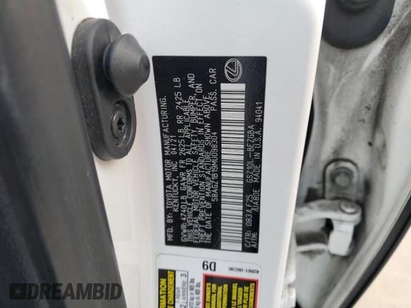 2021 Lexus ES with VIN 58AGZ1B19MU098304, listed as a Copart auction lot 44403435 with 55,016 mi miles and Salvage Title. Bid and sale history available at carsss.com. Image 13.