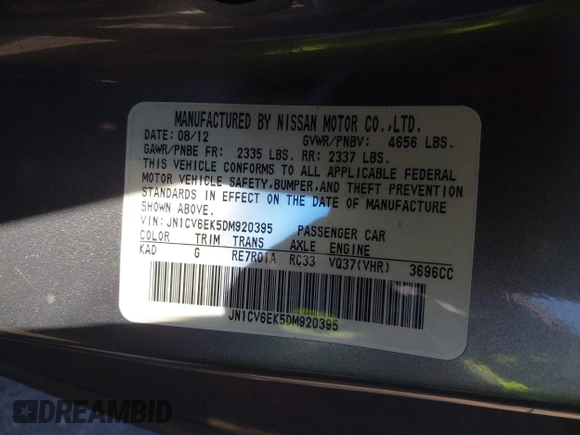 2013 Infiniti G37 IPL with VIN JN1CV6EK5DM920395, listed as a IAAI auction lot 41274363 with 61,073 mi miles. Bid and sale history available at carsss.com. Image 9.