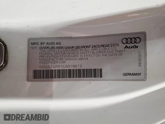 2012 Audi A5 2.0T Premium Plus with VIN WAULFAFR1CA019613, listed as a Copart auction lot 54341615 with 155,718 mi miles and Clean Title. Bid and sale history available at carsss.com. Image 12.