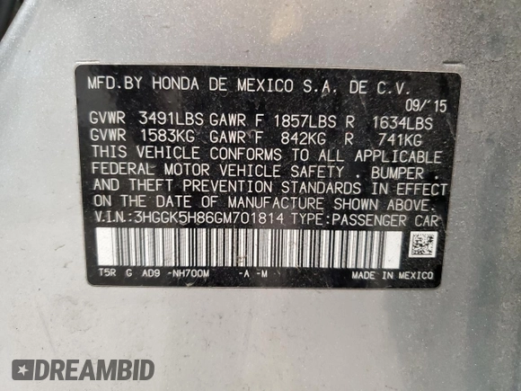 2016 Honda Fit EX-L with VIN 3HGGK5H86GM701814, listed as a Copart auction lot 54941125 with 120,710 mi miles and Non repairable. Bid and sale history available at DreamBid. Image 13.