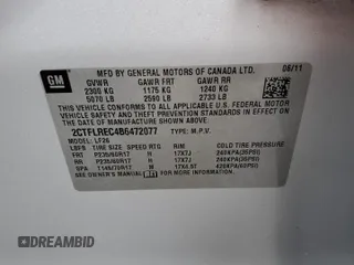 2011 GMC Terrain SLE-1 z VIN 2CTFLREC4B6472077, wystawiony jako Copart lot #52306745 z przebiegiem 150 693 mil mil oraz Szkoda całkowita • Salvage title. Historia ofert i sprzedaży dostępna na DreamBid. Obrazek 13.