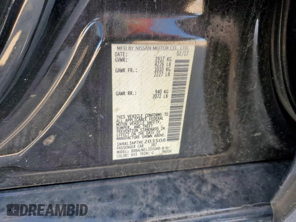 2017 Nissan Altima SV z VIN 1N4AL3AP7HC203508, wystawiony jako Copart lot #61232345 z przebiegiem 218 716 mil mil oraz Szkoda całkowita • Salvage title. Historia ofert i sprzedaży dostępna na DreamBid. Obrazek 12.