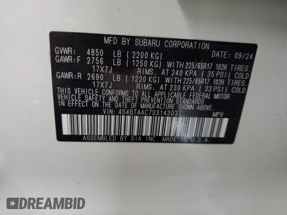 2025 Subaru Outback with VIN 4S4BTAAC7S3143037, listed as a Copart auction lot 50506825 with 10,832 mi miles and Salvage Title. Bid and sale history available at carsss.com. Image 13.