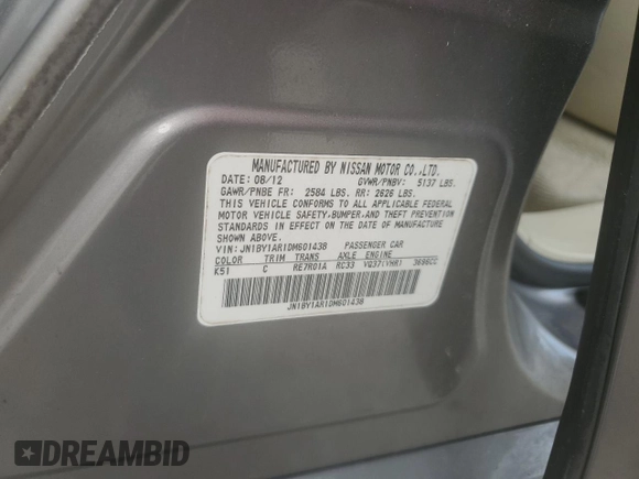2013 Infiniti M37 with VIN JN1BY1AR1DM601438, listed as a Copart auction lot 79916434 with 212,229 mi miles and Salvage Title. Bid and sale history available at carsss.com. Image 13.