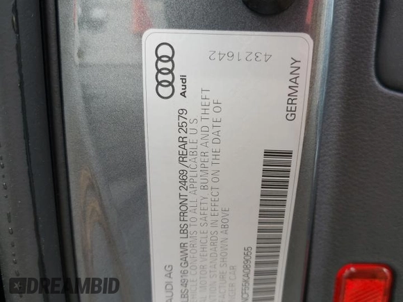 2019 Audi A5 Sportback Premium Plus with VIN WAUBNCF55KA089055, listed as a Copart auction lot 60196283 with 26,989 mi miles. Bid and sale history available at carsss.com. Image 12.