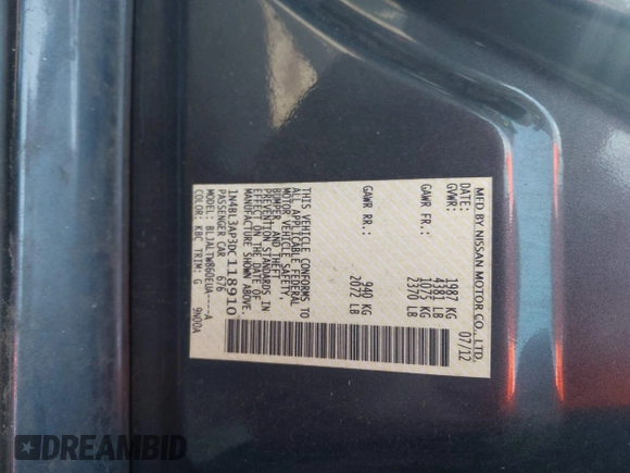 2013 Nissan Altima SL with VIN 1N4BL3AP3DC118910, listed as a IAAI auction lot 42610777 with 174,745 mi miles and . Bid and sale history available at DreamBid. Image 9.