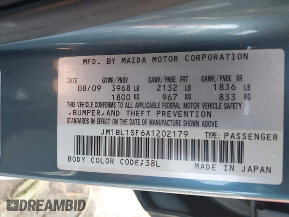 2010 Mazda 3 i SV with VIN JM1BL1SF6A1202179, listed as a IAAI auction lot 41734203 with 165,317 mi miles and . Bid and sale history available at DreamBid. Image 9.