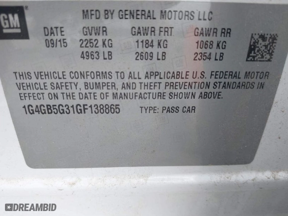 2016 Buick LaCrosse Leather with VIN 1G4GB5G31GF138865, listed as a IAAI auction lot 40330582 with 138,382 mi miles. Bid and sale history available at carsss.com. Image 9.