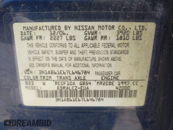 2007 Nissan Sentra 2.0 с VIN 3N1AB61E67L646784, выставлен на аукционе IAAI как лот 42469022 с пробегом 216 678 миль миль и . История ставок и продаж доступна на DreamBid. Изображение 9.